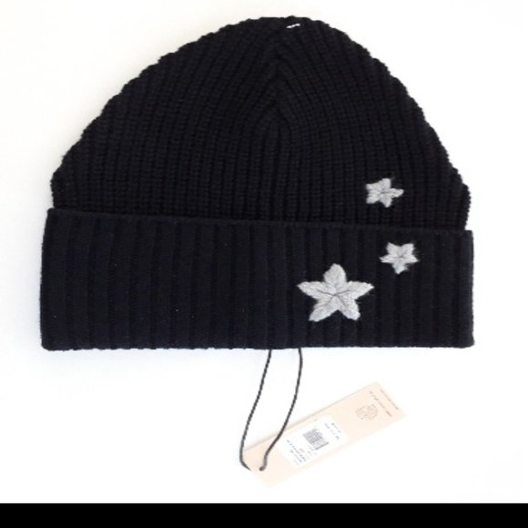 NWT - REBECCA MINKOFF SOFT RIBBED BEANIE WITH EMBROIDERED STARS - Picture 2 of 5